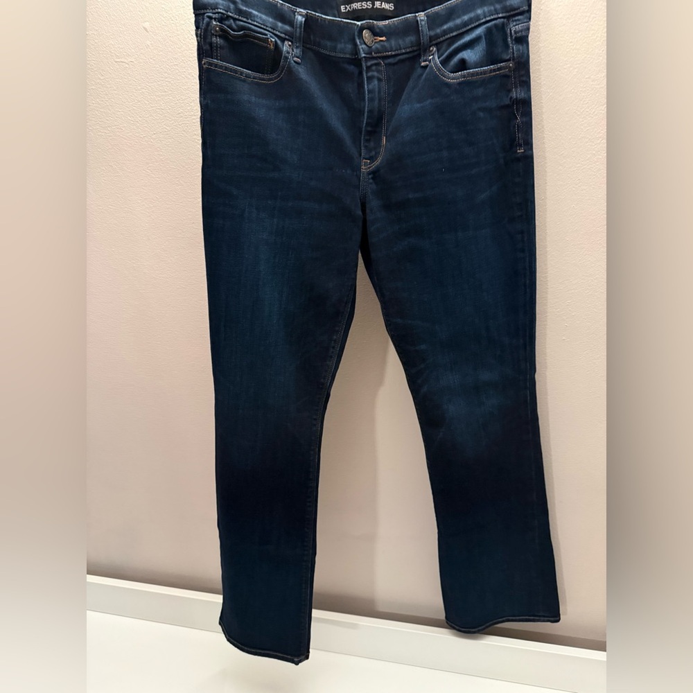 Express Barely Boot Mid Rise Dark Wash Indigo Denim Jeans 12R RN55285